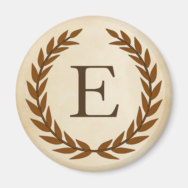 Laurel Wreath on Parchment Monogram Initial E Magnet (Front)