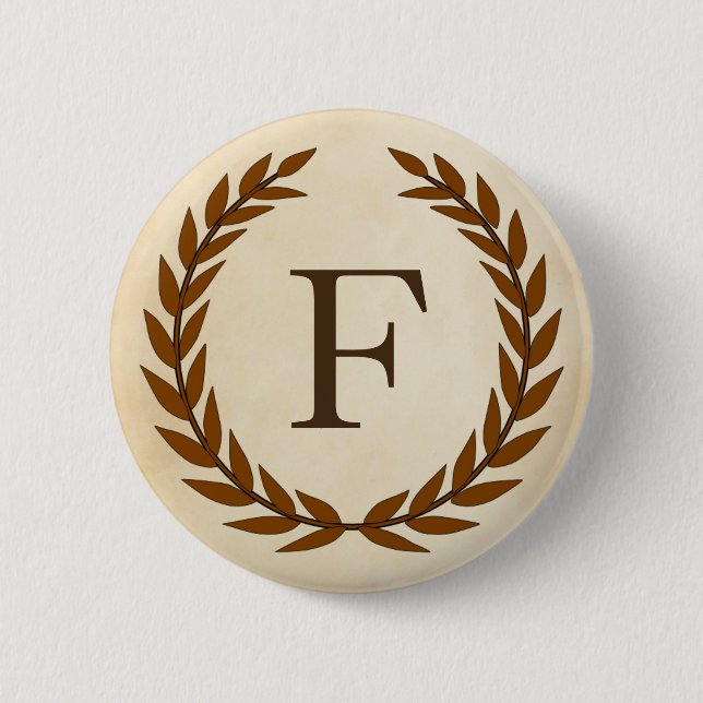 Laurel Wreath on Parchment Monogram Initial F 6 Cm Round Badge (Front)