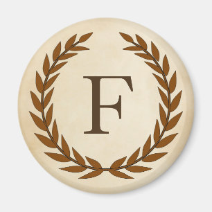 Laurel Wreath on Parchment Monogram Initial F Magnet