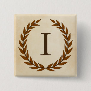 Laurel Wreath on Parchment Monogram Initial I 15 Cm Square Badge