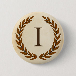 Laurel Wreath on Parchment Monogram Initial I 6 Cm Round Badge