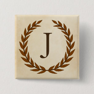 Laurel Wreath on Parchment Monogram Initial J 15 Cm Square Badge