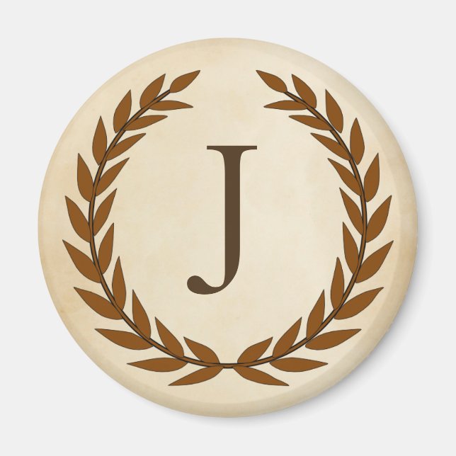 Laurel Wreath on Parchment Monogram Initial J Magnet (Front)
