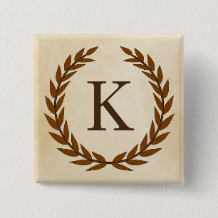 Laurel Wreath on Parchment Monogram Initial K 15 Cm Square Badge
