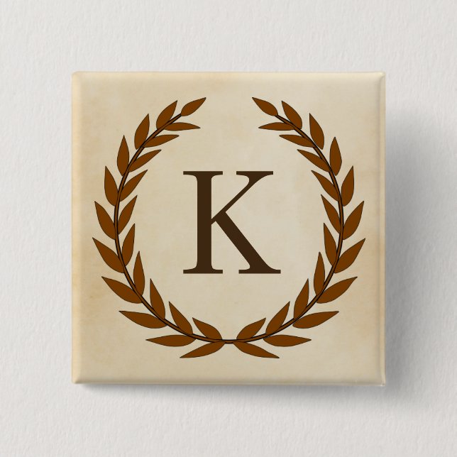 Laurel Wreath on Parchment Monogram Initial K 15 Cm Square Badge (Front)