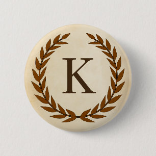 Laurel Wreath on Parchment Monogram Initial K 6 Cm Round Badge