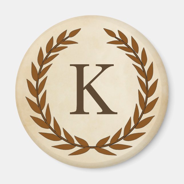 Laurel Wreath on Parchment Monogram Initial K Magnet (Front)