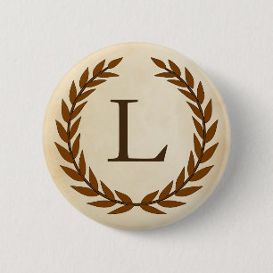 Laurel Wreath on Parchment Monogram Initial L 6 Cm Round Badge