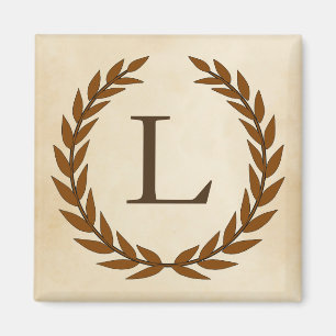 Laurel Wreath on Parchment Monogram Initial L Magnet