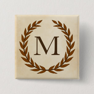 Laurel Wreath on Parchment Monogram Initial M 15 Cm Square Badge