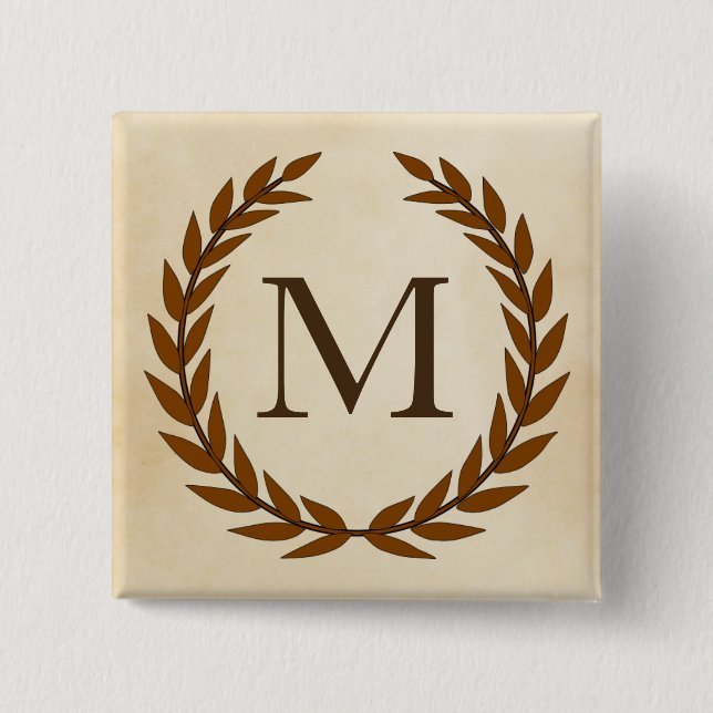 Laurel Wreath on Parchment Monogram Initial M 15 Cm Square Badge (Front)