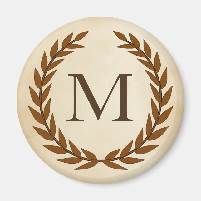 Laurel Wreath on Parchment Monogram Initial M Magnet (Front)