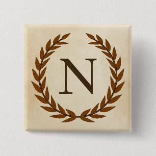 Laurel Wreath on Parchment Monogram Initial N 15 Cm Square Badge
