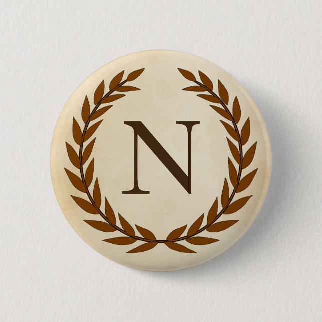 Laurel Wreath on Parchment Monogram Initial N 6 Cm Round Badge (Front)
