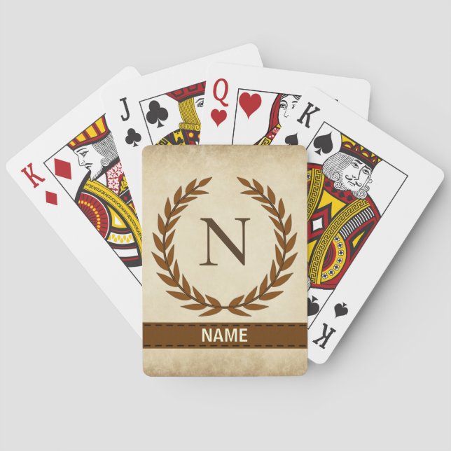Laurel Wreath on Parchment Monogram Initial N Playing Cards (Back)