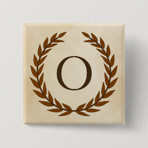 Laurel Wreath on Parchment Monogram Initial O 15 Cm Square Badge