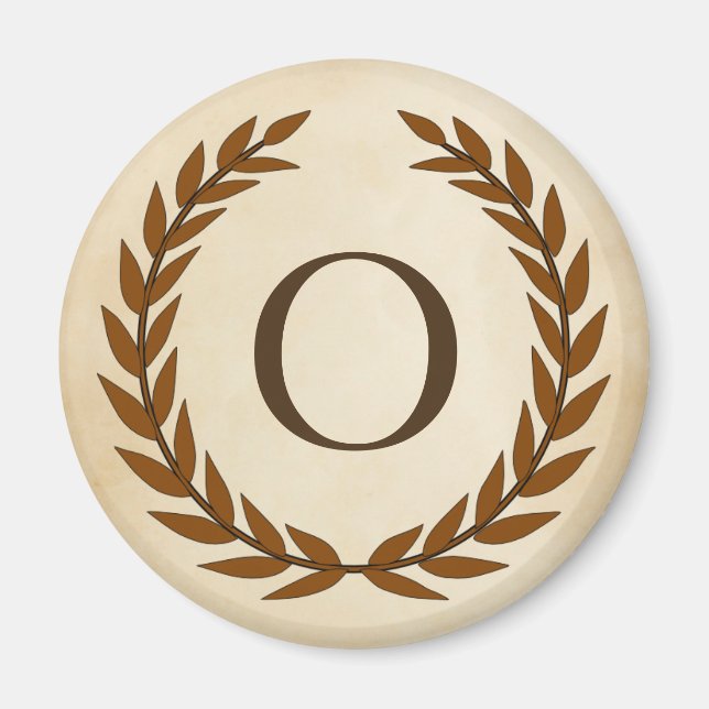 Laurel Wreath on Parchment Monogram Initial O Magnet (Front)