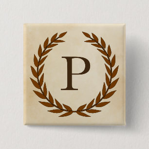 Laurel Wreath on Parchment Monogram Initial P 15 Cm Square Badge