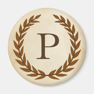 Laurel Wreath on Parchment Monogram Initial P Magnet