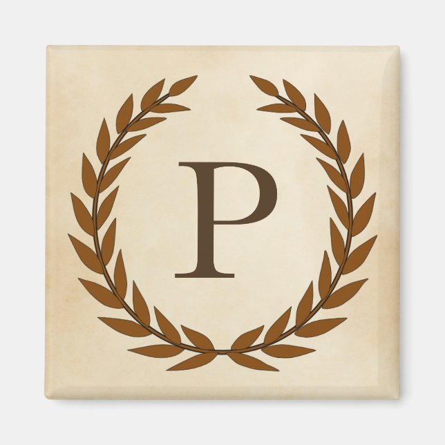 Laurel Wreath on Parchment Monogram Initial P Magnet (Front)