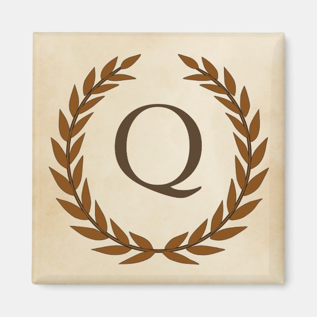 Laurel Wreath on Parchment Monogram Initial Q Magnet (Front)