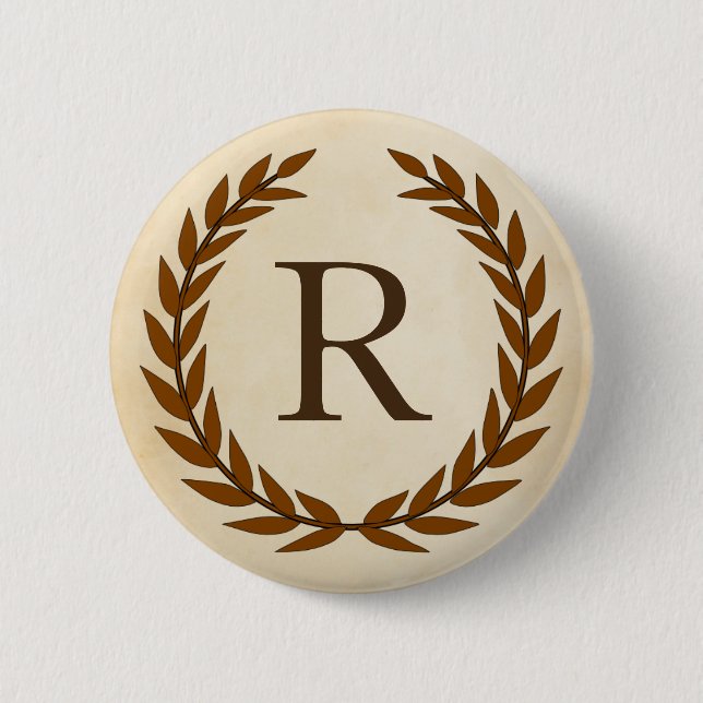 Laurel Wreath on Parchment Monogram Initial R 6 Cm Round Badge (Front)
