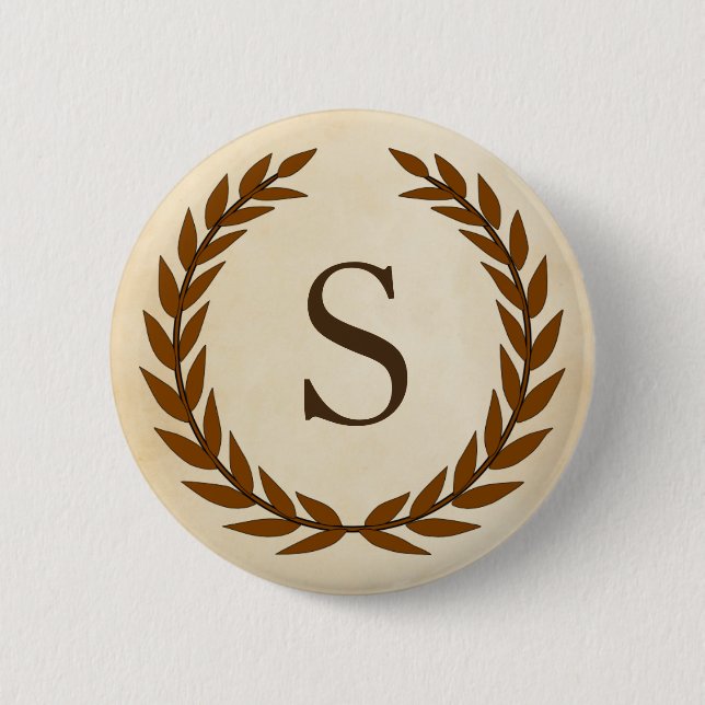 Laurel Wreath on Parchment Monogram Initial S 6 Cm Round Badge (Front)