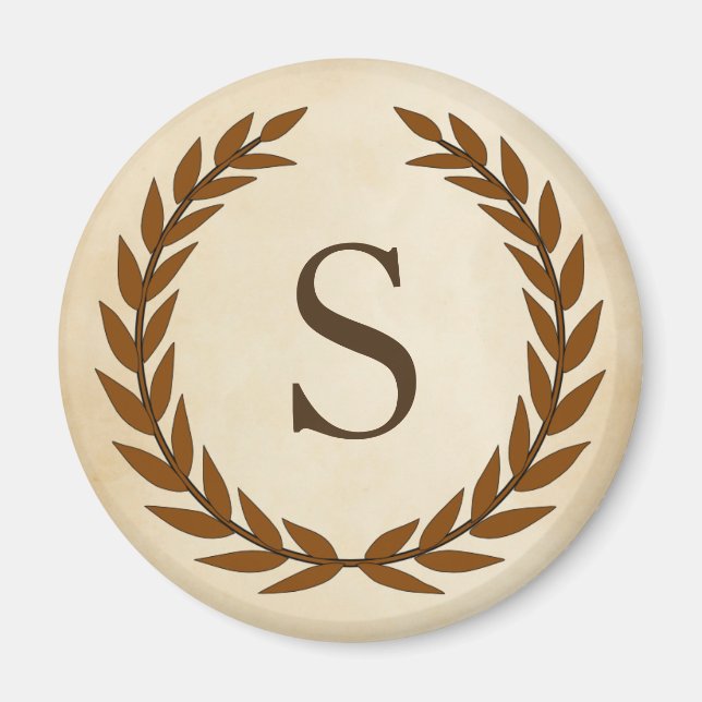 Laurel Wreath on Parchment Monogram Initial S Magnet (Front)