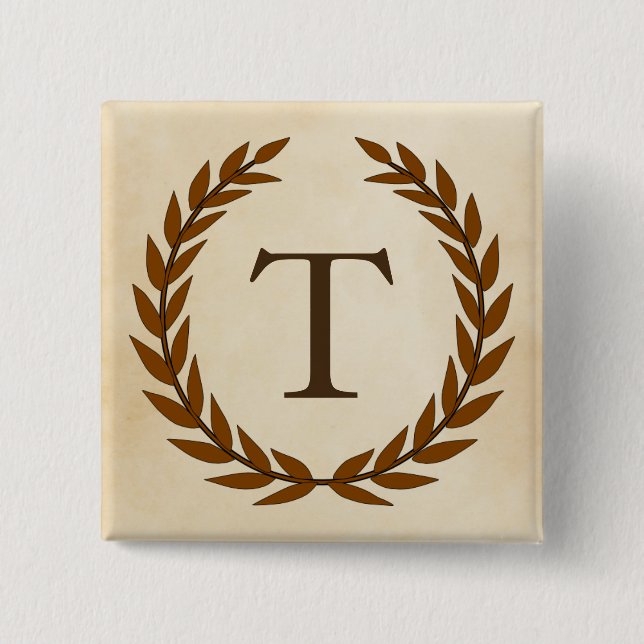Laurel Wreath on Parchment Monogram Initial T 15 Cm Square Badge (Front)