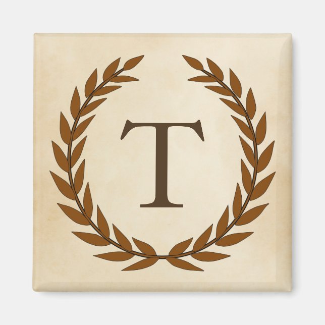 Laurel Wreath on Parchment Monogram Initial T Magnet (Front)