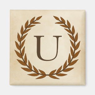 Laurel Wreath on Parchment Monogram Initial U Magnet