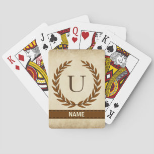 Laurel Wreath on Parchment Monogram Initial U Playing Cards