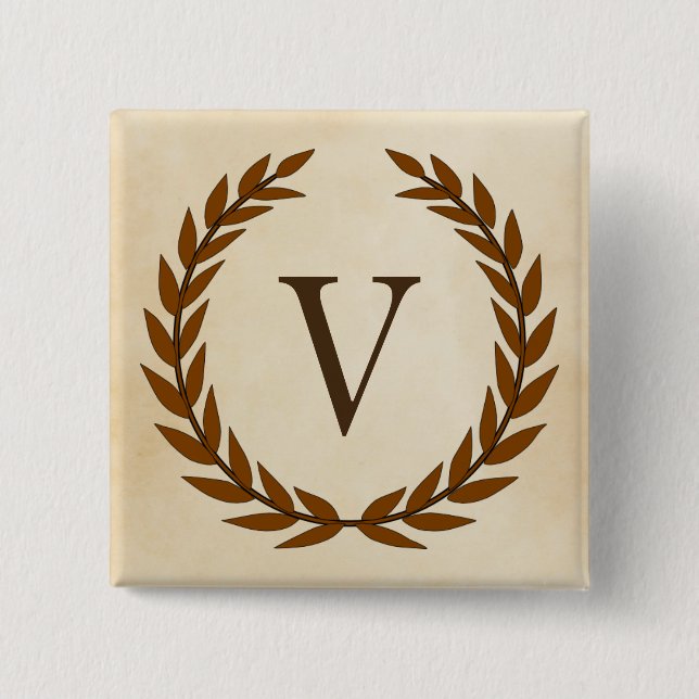 Laurel Wreath on Parchment Monogram Initial V 15 Cm Square Badge (Front)