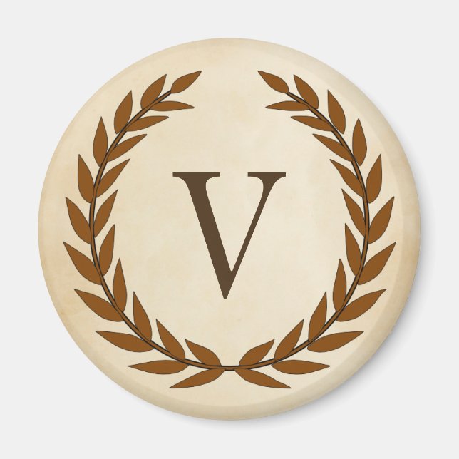 Laurel Wreath on Parchment Monogram Initial V Magnet (Front)