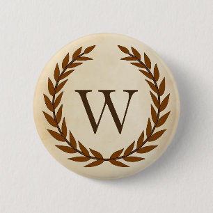 Laurel Wreath on Parchment Monogram Initial W 6 Cm Round Badge