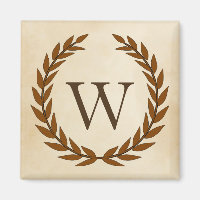 Laurel Wreath on Parchment Monogram Initial W