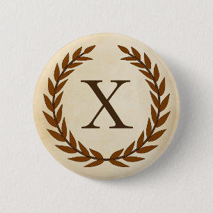 Laurel Wreath on Parchment Monogram Initial X 6 Cm Round Badge
