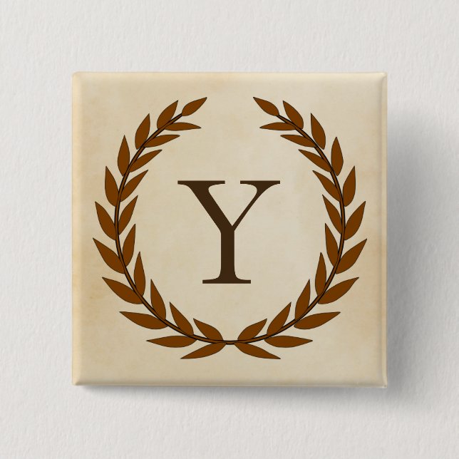 Laurel Wreath on Parchment Monogram Initial Y 15 Cm Square Badge (Front)