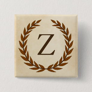 Laurel Wreath on Parchment Monogram Initial Z 15 Cm Square Badge