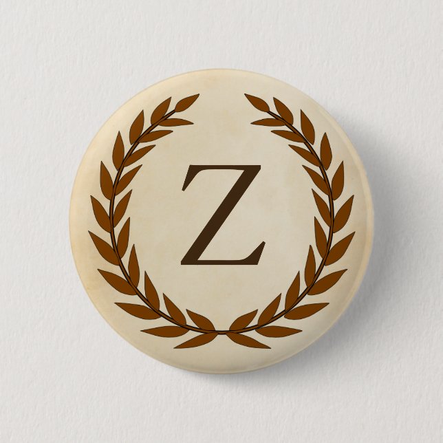 Laurel Wreath on Parchment Monogram Initial Z 6 Cm Round Badge (Front)
