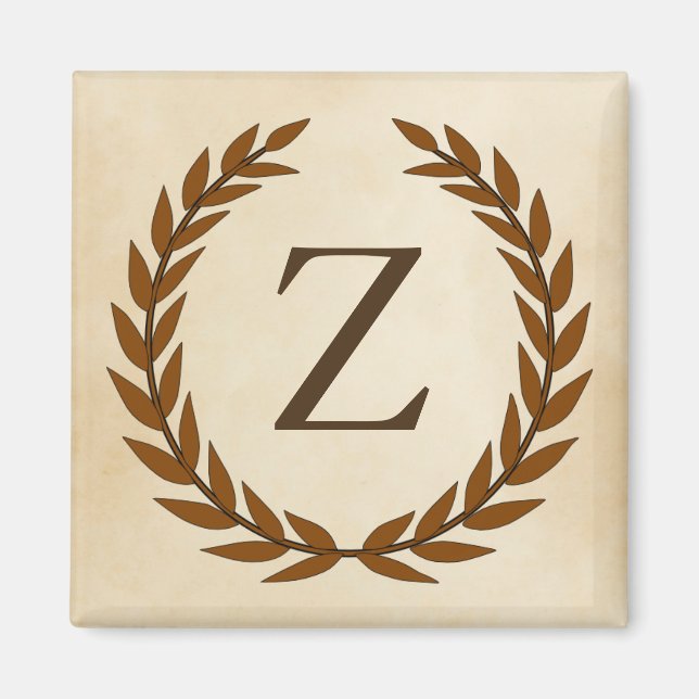 Laurel Wreath on Parchment Monogram Initial Z Magnet (Front)