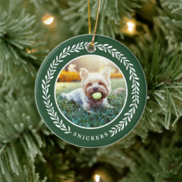 Laurel Wreath Pet Photo Christmas Ornament | Green