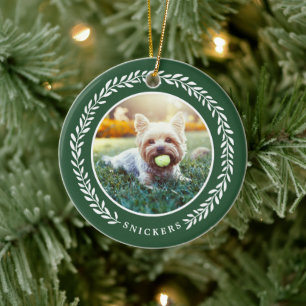 Laurel Wreath Pet Photo Christmas Ornament   Green