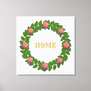Laurel Wreath & Pink Roses Canvas Print