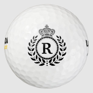 Laurel Wreath Royal Crown Monogram in Black Golf Balls