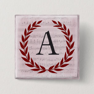 Laurel Wreath Sheet Music Monogram Initial A 15 Cm Square Badge