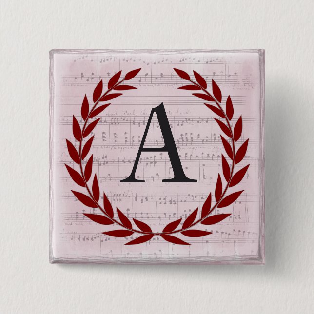 Laurel Wreath Sheet Music Monogram Initial A 15 Cm Square Badge (Front)