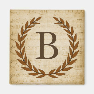 Laurel Wreath Sheet Music Monogram Initial B Magnet