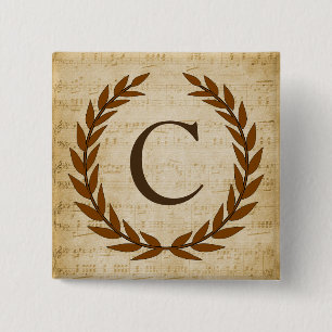 Laurel Wreath Sheet Music Monogram Initial C 15 Cm Square Badge