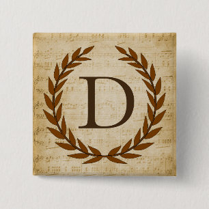 Laurel Wreath Sheet Music Monogram Initial D 15 Cm Square Badge